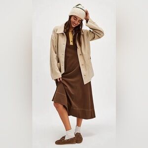 NWT Free People Chandler Polo Midi Dress Sz S, M, L Color Brown  Bear Combo